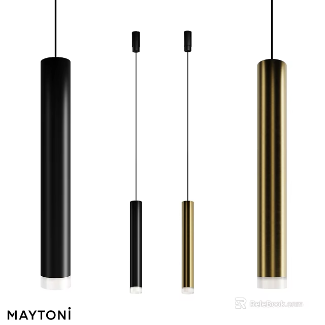 Sleek Modern Cylindrical Pendant Lights in Black and Gold Minimalist Style 3d model 
