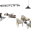 Modern Table And Chair Set In Living Space With Sofa Plants And Decorative Lighting