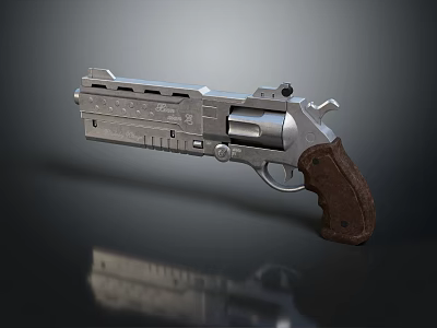 Detailed Metallic Revolver With Wooden Grip And Engraved Design On Dark Background 3d model
