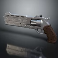 Detailed Metallic Revolver With Wooden Grip And Engraved Design On Dark Background
