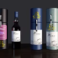 Luxury Wine Bottle And Glasses With Decorative Colored Boxes On Wooden Table