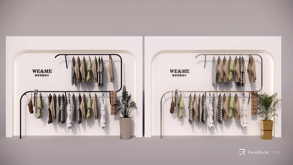 Original Design Hangers with Clothes and Potted Plant in FRAME Store 3d model 