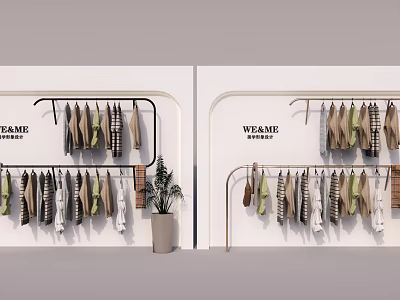 Original Design Hangers with Clothes and Potted Plant in FRAME Store 3d model