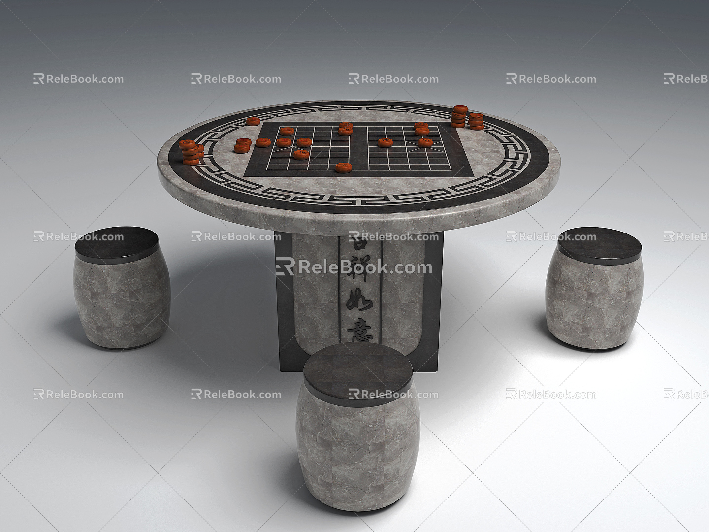 New Chinese Style Outdoor Table and Chair Round Stone Table model