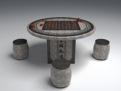 New Chinese Style Outdoor Table and Chair Round Stone Table 3d model