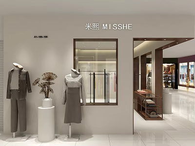 Modern Clothing Store with Window Display and Mannequins Showcasing Fashion Outfits and Interior Design 3d model