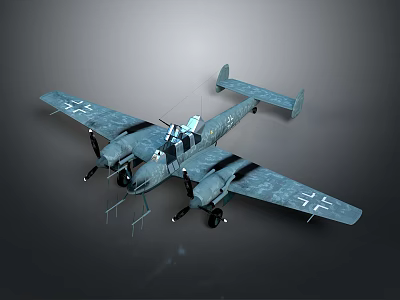 Military Aircraft Model With Twin Engines Camouflage Paint And Wing Markings 3d model