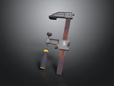 Heavy Duty Adjustable Metal Clamp With Yellow Handle For Workshop Secure Grip 3d model