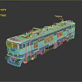 Detailed Blue White Electric Train Model With Yellow Stripes Number 8075 On Dark Reflective Surface