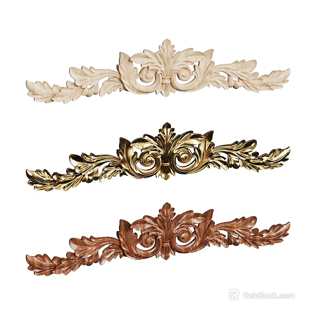 Elegant Ornate Wooden Carvings in Gold Brown Beige Classical Decorative Styles 3d model 