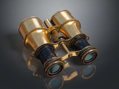 Stunning Natural Landscape Viewed Through Vintage Gold Binoculars With Reflections 3d model