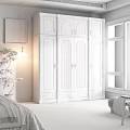 Traditional Wooden Wardrobe With Lattice Door Design In Bedroom Interior With Natural Light