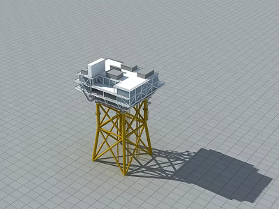 Industrial Equipment With Yellow Metal Frame And White Top Platform Structure 3d model