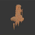 Wood Stone Artistic Structure with Stacked Stalactite Shapes and Hanging Details
