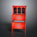 Elegant Red Carved Storage Cabinet Shelf with Traditional Design and Decorative Patterns