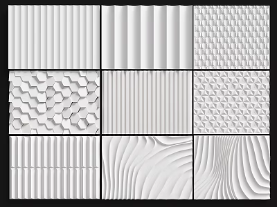 White Wall Panels with Various Textured Patterns for Modern Interior Decoration 3d model