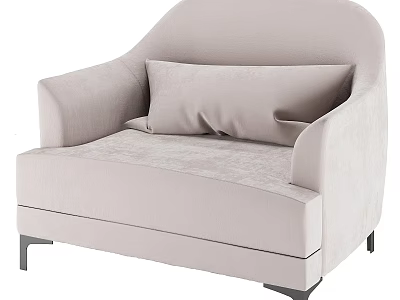 Light Beige Soft Fabric Leisure Chair With Rounded Armrests Pillow And Black Metal Legs 3d model