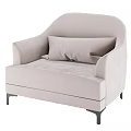 Light Beige Soft Fabric Leisure Chair With Rounded Armrests Pillow And Black Metal Legs