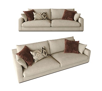 Modern Fabric Double Sofa Cream Style Double Sofa Living Room Sofa 3d model