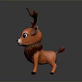 Cartoon Style Cute Brown Deer Toy Figure With Big Eyes And Antlers On Dark Background
