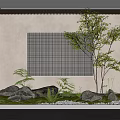 Elegant Miniature Garden Design Featuring Green Plants Stones Tree Grid Wall And Moss