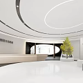 Modern Minimalist White Lobby Reception Desk With Circular Ceiling And Elevators 3d model
