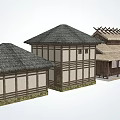 Traditional Japanese Style Buildings With Thatched Roofs And Wooden Structures