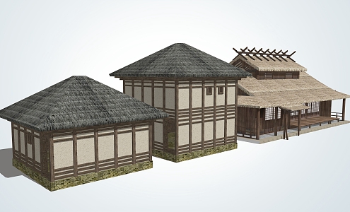 Chinese-style thatched house 3d model