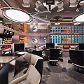 Modern Cybercafe Interior With Computers Comfortable Seating And Ceiling Lights 3d model
