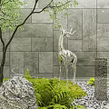 Indoor Garden Decor With Green Plants Stone Ornaments And Wooden Accents In Glass Walled Space