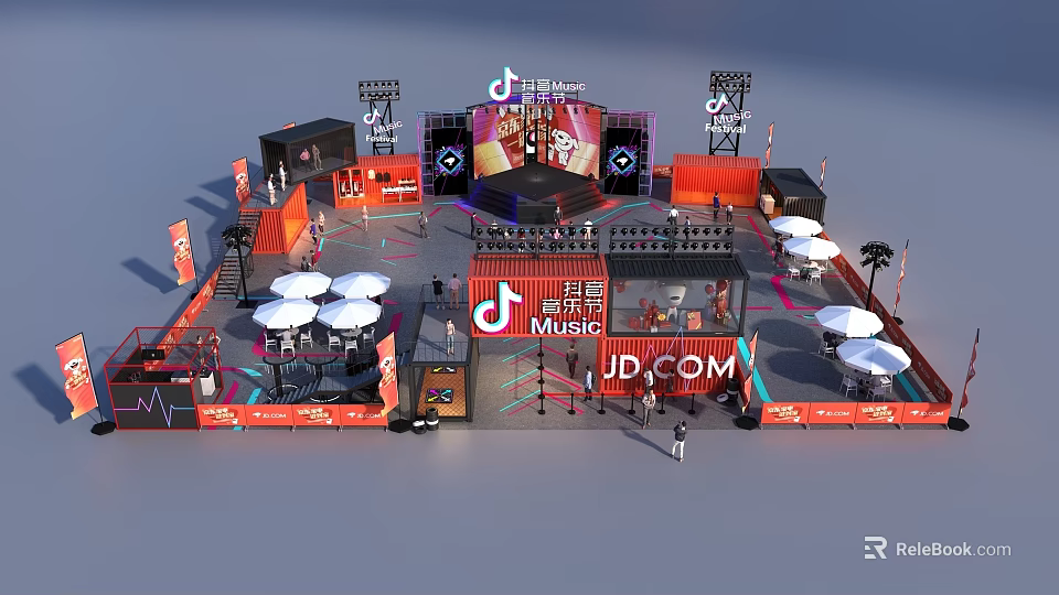Douyin Music Festival Outdoor Event Setup With JD.COM Stage And Seating Area 3d model 