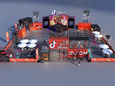 Douyin Music Festival Outdoor Event Setup With JD.COM Stage And Seating Area 3d model