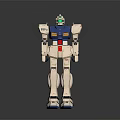 Detailed Blue And White Robot Model With Green Head Standing Pose