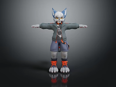 Game And Movie Character With Wolf Ears Gray Fur Hoodie Shorts And Orange Boots 3d model