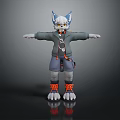 Game And Movie Character With Wolf Ears Gray Fur Hoodie Shorts And Orange Boots