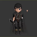 Cartoon Armored Character Holding Large Sword With Small Companion Creature