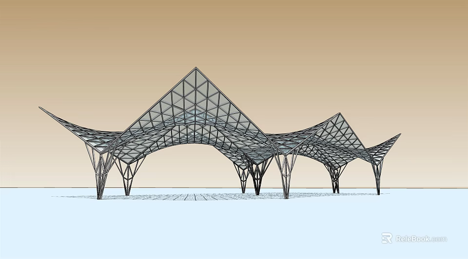 Modern Architectural Outdoor Pergola With Geometric Metal Frame And Arched Canopy 3d model 