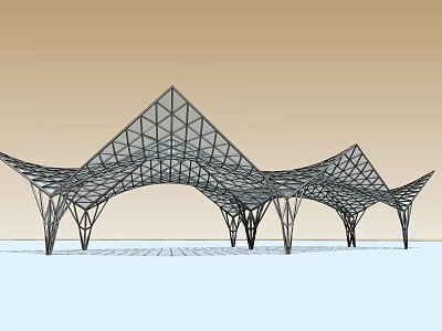 Modern Architectural Outdoor Pergola With Geometric Metal Frame And Arched Canopy 3d model