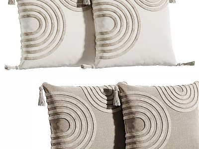 Soft Decorative Pillows Featuring Concentric Circle Patterns In Beige Cream Tones With Tassel Accents 3d model