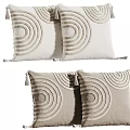 Soft Decorative Pillows Featuring Concentric Circle Patterns In Beige Cream Tones With Tassel Accents