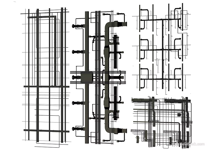 Pipe System Engineering Blueprint With Structural Layout And Connection Details 3d model 