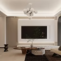 Elegant Modern Living Dining Room Interior With Sofa Coffee Table Chandelier Green Plant And Rug