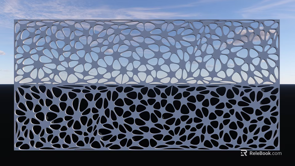 Modern Garden Landscape Featuring Intricate White Perforated Panels And Blue Sky 3d model 