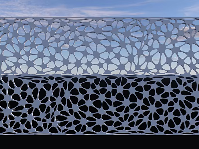 Modern Garden Landscape Featuring Intricate White Perforated Panels And Blue Sky 3d model
