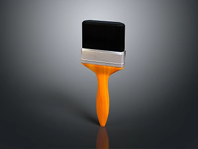Practical Household Brush With Black Bristles Orange Handle And Silver Metal Part 3d model