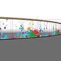 Artistic Modern Glass Railing Featuring Colorful Splatter Patterns And Golden Frame