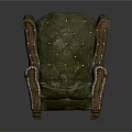 Vintage Green Wingback Armchair With Wooden Arms Legs And Pearl Accents
