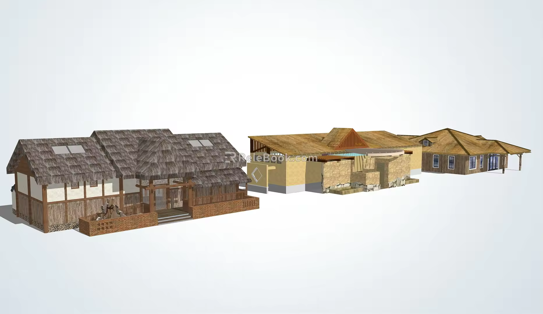 Chinese-style thatched house 3d model