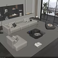 Modern Sofa and Coffee Table Combination with Beige Cushions Black Rectangular Top and Area Rug 3d model