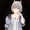 Cat Ear Female Character With Purple Jacket White Dress Red Ribbon Stockings Front Back Views